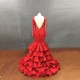 Red Prom Dress Long Sleeves Lace Backless Mermaid Party Gown