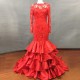 Red Prom Dress Long Sleeves Lace Backless Mermaid Party Gown