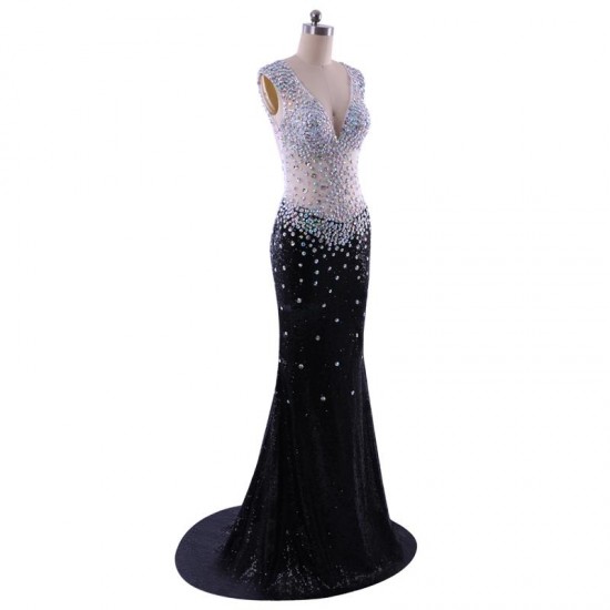 Backless Beading Sequin Long Prom Dress