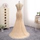 Elegant Beaded A Line Chiffon Split Formal Long Blue Prom Dress