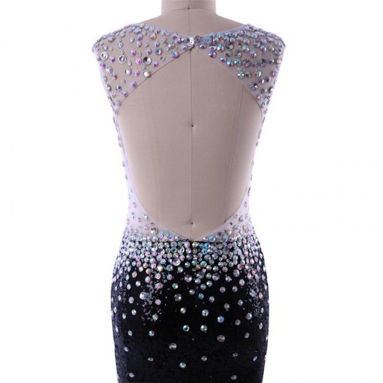 Backless Beading Sequin Long Prom Dress