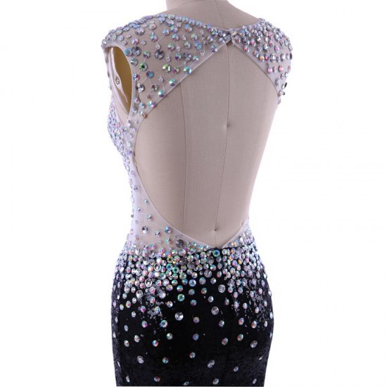 Backless Beading Sequin Long Prom Dress