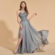 Grey Long Prom Dress Simple Backless Evening Party Gown