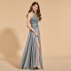 Grey Long Prom Dress Simple Backless Evening Party Gown