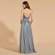 Grey Long Prom Dress Simple Backless Evening Party Gown