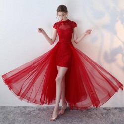 Burgundy Prom Dress Sexy Casual Long High-Neck Beading
