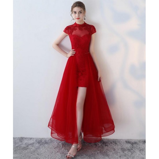 Burgundy Prom Dress Sexy Casual Long High-Neck Beading