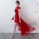 Burgundy Prom Dress Sexy Casual Long High-Neck Beading