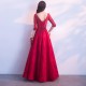 Wine Red Ball Gown Prom Dress Tulle Appliqued Beaded Half Sleeves