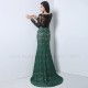 Dark Green Mermaid Prom Dress Long Sleeves Beading Black