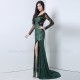 Dark Green Mermaid Prom Dress Long Sleeves Beading Black