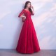 Wine Red Ball Gown Prom Dress Tulle Appliqued Beaded Half Sleeves