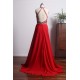 Elegant Red Prom Dress Long Backless Beading Halter Evening Gowns For Women