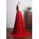 Elegant Red Prom Dress Long Backless Beading Halter Evening Gowns For Women