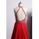 Elegant Red Prom Dress Long Backless Beading Halter Evening Gowns For Women