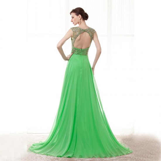 Green Prom Dress Long Beading Chiffon Formal Evening Gowns