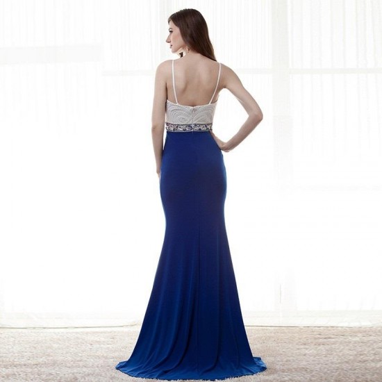 Mermaid Long Prom Dress Beadings Sexy Slipt Royal Blue