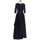 Navy Blue Prom Dress Floor Length Beaded Satin Evening Gowns