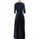 Navy Blue Prom Dress Floor Length Beaded Satin Evening Gowns