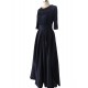 Navy Blue Prom Dress Floor Length Beaded Satin Evening Gowns