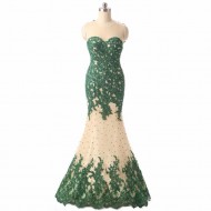 O Neck Sleeveless Green Lace Mermaid Prom Dress