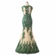 O Neck Sleeveless Green Lace Mermaid Prom Dress