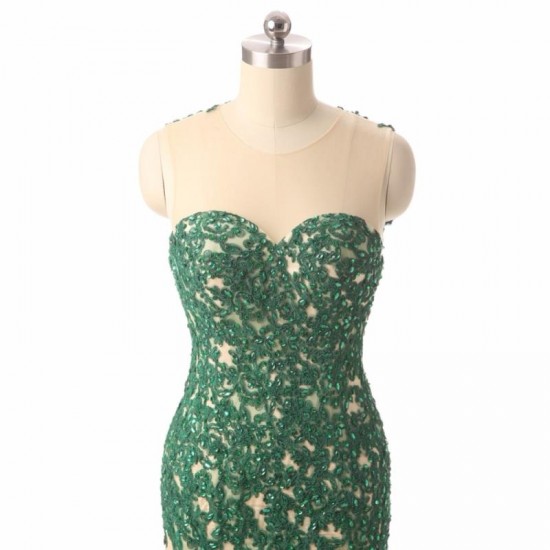 O Neck Sleeveless Green Lace Mermaid Prom Dress O Neck Sleeveless Green Lace Mermaid Prom Dress