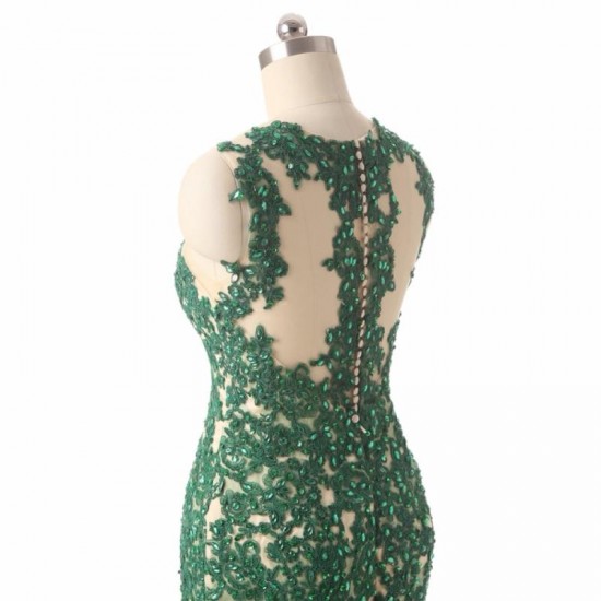 O Neck Sleeveless Green Lace Mermaid Prom Dress