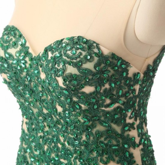 O Neck Sleeveless Green Lace Mermaid Prom Dress