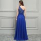 Royal Blue Chiffon Long Prom Dress 2One Shoulder Lace Vintage Dress