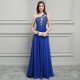 Royal Blue Chiffon Long Prom Dress 2One Shoulder Lace Vintage Dress