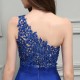 Royal Blue Chiffon Long Prom Dress 2One Shoulder Lace Vintage Dress