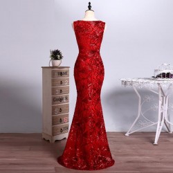 Mermaid Long Prom Dress Sequins Red V Neck Dress
