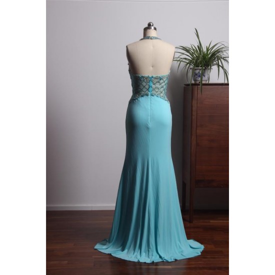 Beading Halter Prom Dress Mermaid Backless Long Evening Formal Gowns