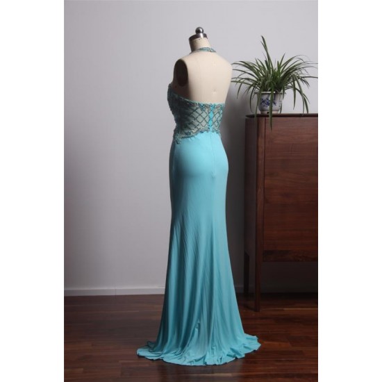 Beading Halter Prom Dress Mermaid Backless Long Evening Formal Gowns