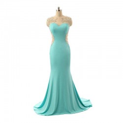 Backless Long Prom Gown Mermaid Beadings Sleeveless