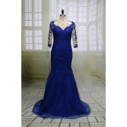 Vintage Blue Applique Prom Dress Mermaid Formal Gowns