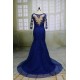 Vintage Blue Applique Prom Dress Mermaid Formal Gowns