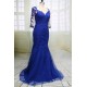 Vintage Blue Applique Prom Dress Mermaid Formal Gowns