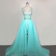 V neckline Beaded Green Chiffon Party Dresses