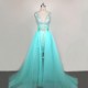 V neckline Beaded Green Chiffon Party Dresses