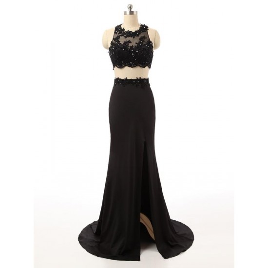 Black Prom Dress O-Neck Sleeveless Floor Length Beaded Black Prom Dress O-Neck Sleeveless Floor Length Beaded