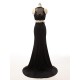 Black Prom Dress O-Neck Sleeveless Floor Length Beaded