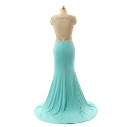 Backless Long Prom Gown Mermaid Beadings Sleeveless