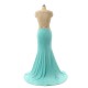 Backless Long Prom Gown Mermaid Beadings Sleeveless