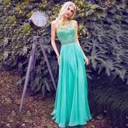 Aqua Green Prom Dress Beading Chiffon Party Gowns Women