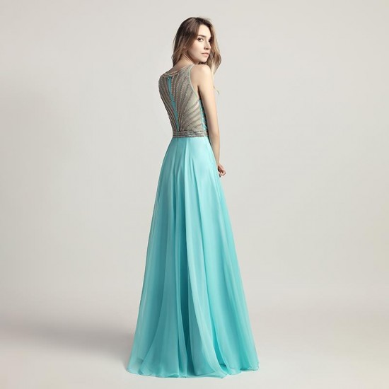 Aqua Green Prom Dress Beading Chiffon Party Gowns Women