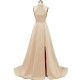 Open Back Satin Beading Slit Wedding Party Dress