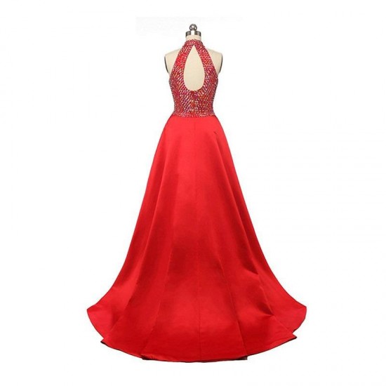 Open Back Satin Beading Slit Wedding Party Dress