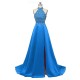 Open Back Satin Beading Slit Wedding Party Dress